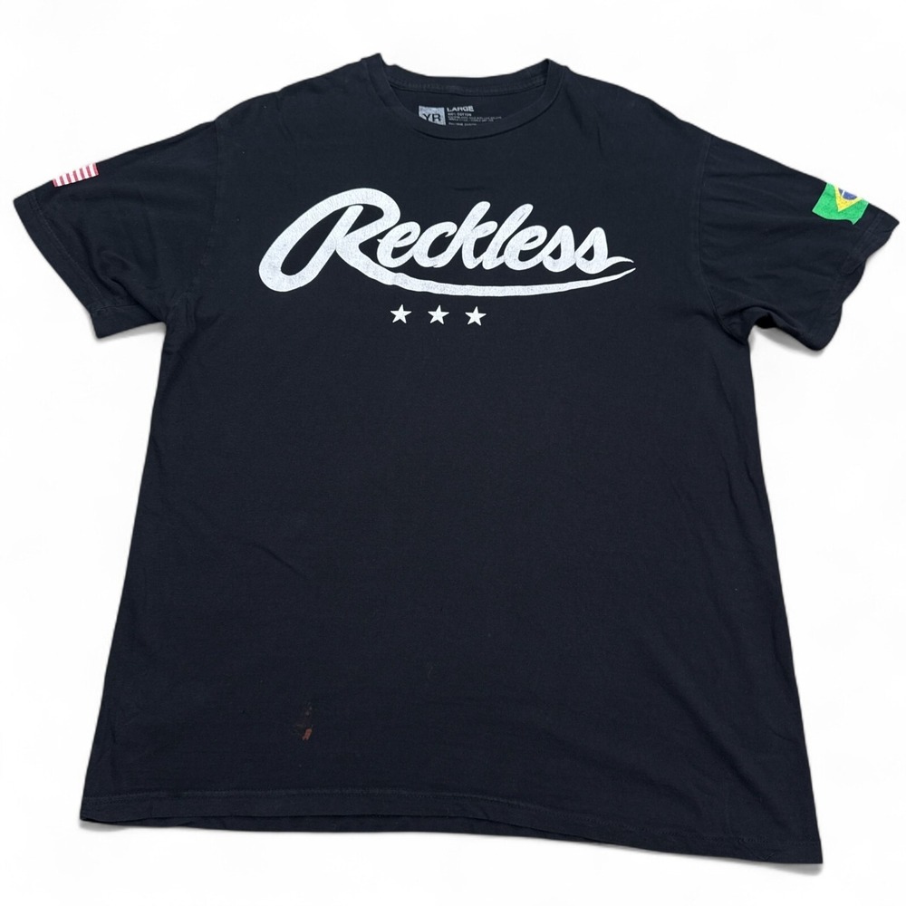 Young & Reckless Y&R T-Shirt Mens Size Large Black Brazil USA Logo‎ Y2K Skate